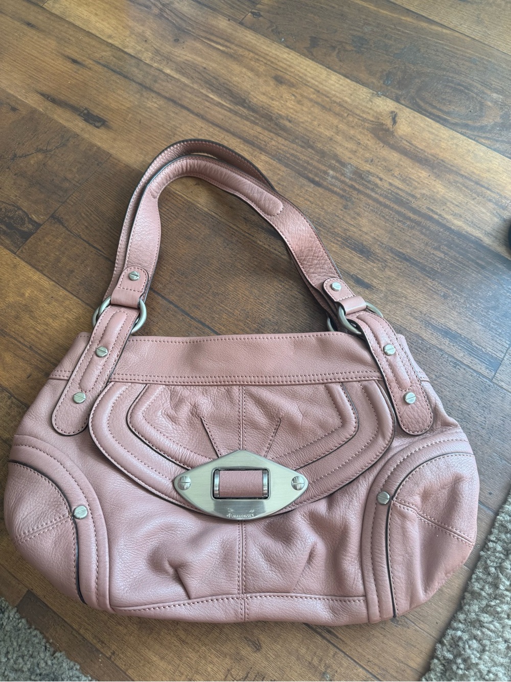 B. Makowsky Pink Leather Shoulder Bag- leopard interior
